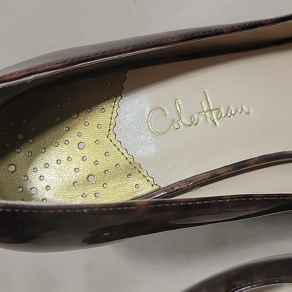 Cole Haan Size 9R Tortoiseshell Peep Toe Heels, Good Condition - Picture 8 of 12